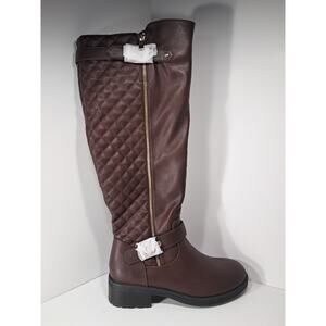 Burudani Women's Winter Knee High Flat Zip Brown PU Boots Size 8.5